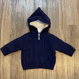 Hanna Andersson Sherpa Lined Sweater Jacket Coat‎ Hooded Blue Size 3-6 months